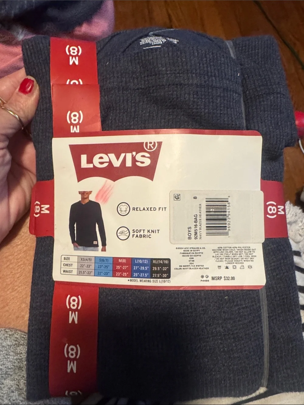Levi's Men's Long Sleeve Thermal - Navy with Gray Stripe